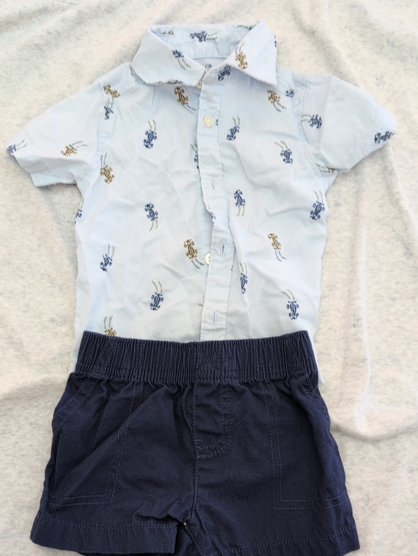 Carter's Light Blue Short Sleeve Button-Front Shirt With Navy Accents